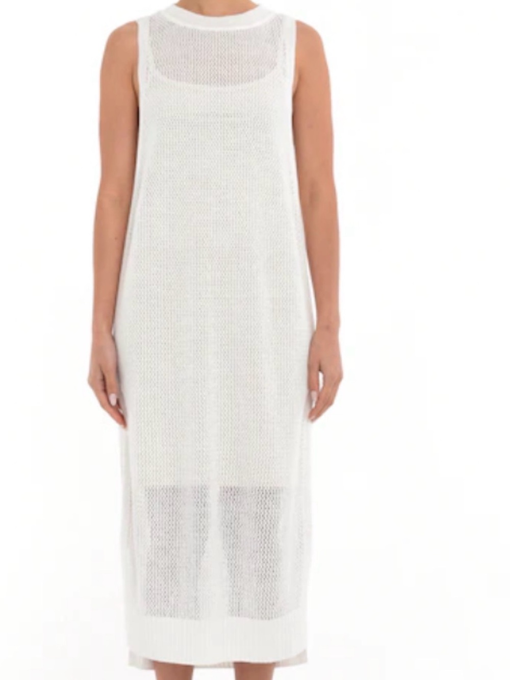 Paper Label White Mesh Sleeveless Dress - Cover Up